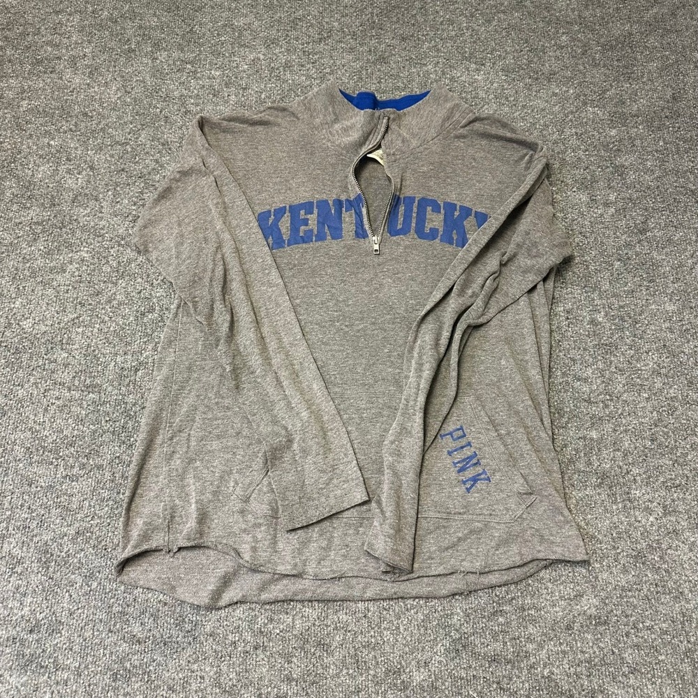 PINK Victoria's Secret Pullover Womens Large Gray Kentucky Wildcats 1/4 Zip Logo